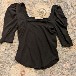 We The Free Black Ribbed Women's Top Puff Sleeve